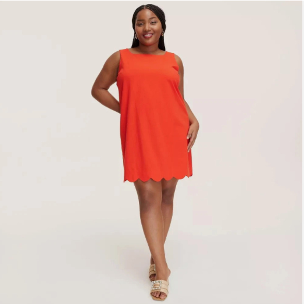 Scalloped Mini Shift Dress Sz Large NEW Kate Spade NY Red